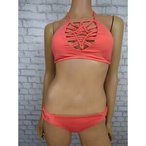 $180 Becca Rebecca Virtue Coral Janis Macrame Bikini Set Small NEW